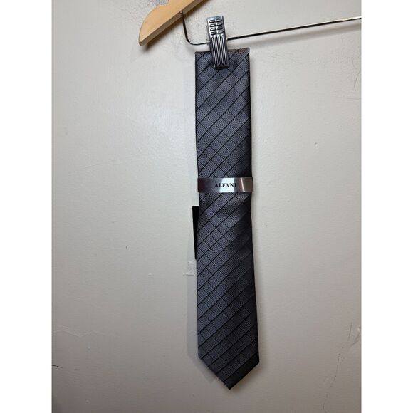 Alfani Other - Alfani Men's 1AFCO-4051 Charcoal Vendetta Grid Adjustable Designer Necktie NWT